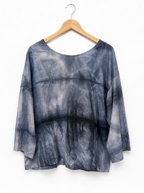Cotton Linen Lightweight Charcoal Tie-Dye Oversized Dolman Top